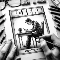 illustration des saynètes sur les addictions en entreprise geek sur son smartphone